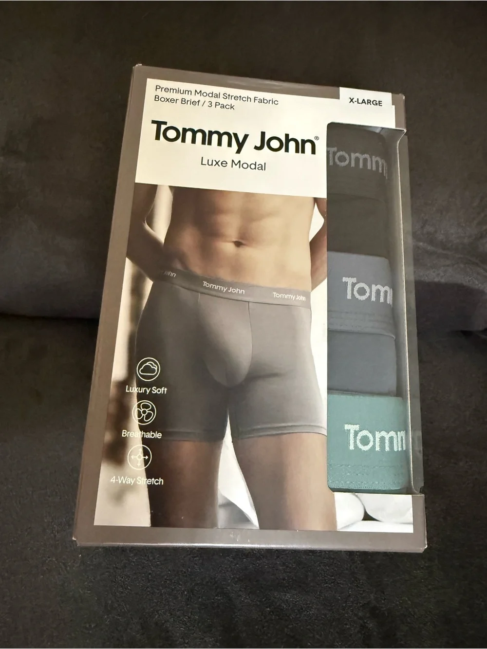 Tommy John Boxer Briefs 3-Pack in Gray, Charcoal, Teal